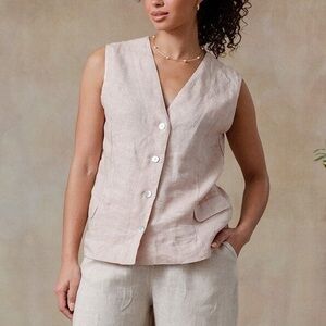 NWT Cobblestone Living Anna Linen Vest One Size Button Down Timeless Light Pink